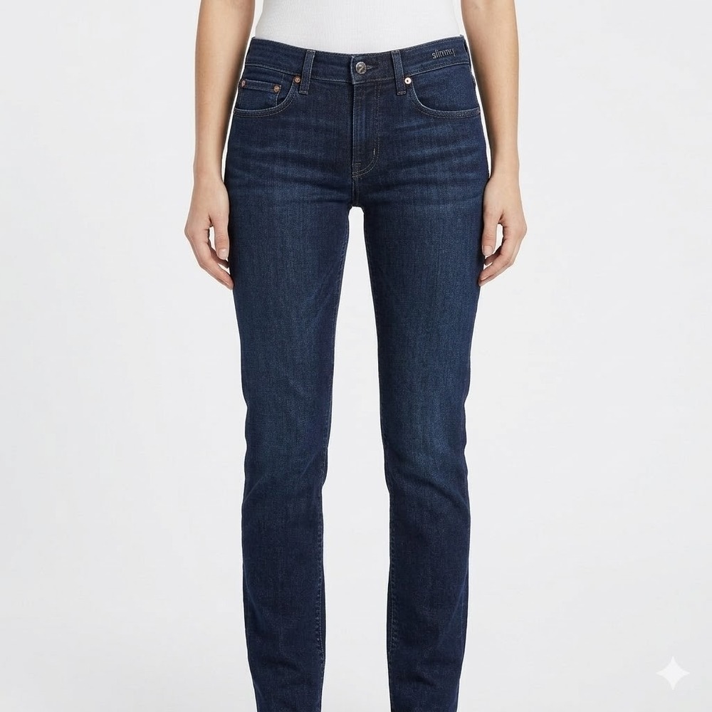 7 For All Mankind Slimmy Slim Straight Dark‎ Wash Women's Jeans 31 Cotton Blend